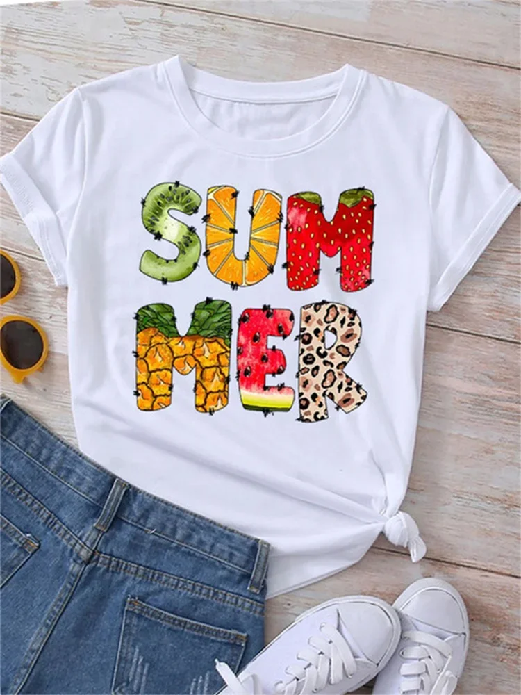 

New Summer Funny Watermelon Fruit Print Women T Shirt Harajuku White T Shirts Cartoon Casual Woman Tops Female Clothes