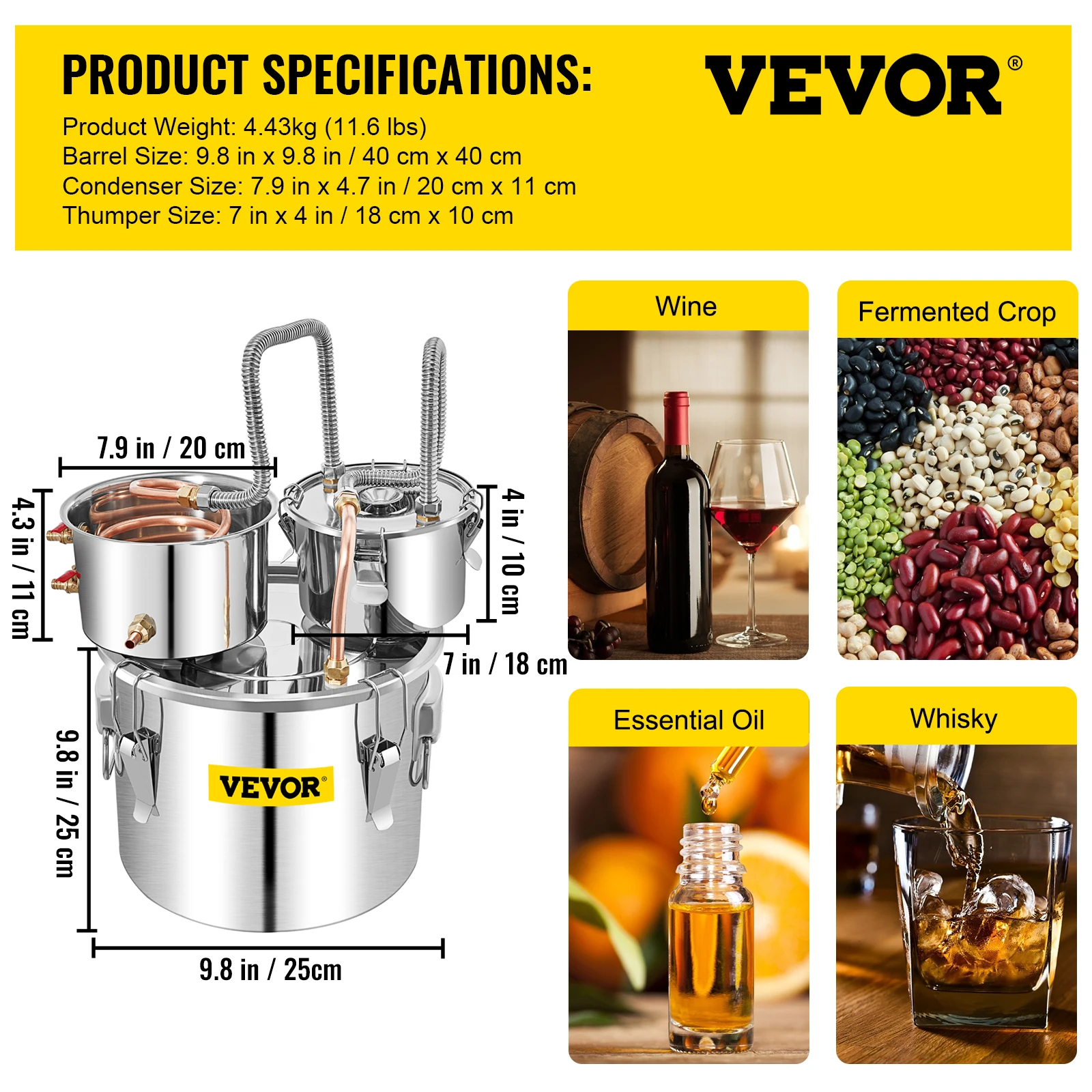 VEVOR 12L 20L 30L 50L Alcohol Brewing Distiller DIY Moonshine Apparatus Stainless Steel Still Whisky Beer Brandy Home Appliance