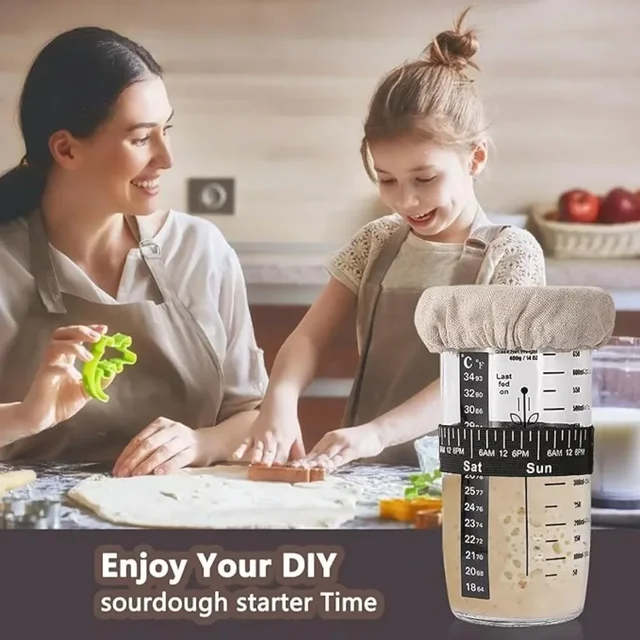 Sourdough Starter Kit Bread Proofing Baskets 24oz Sourdough Starter Jar Date Marked Feeding Band for Baking Enthusiasts Supplies 6