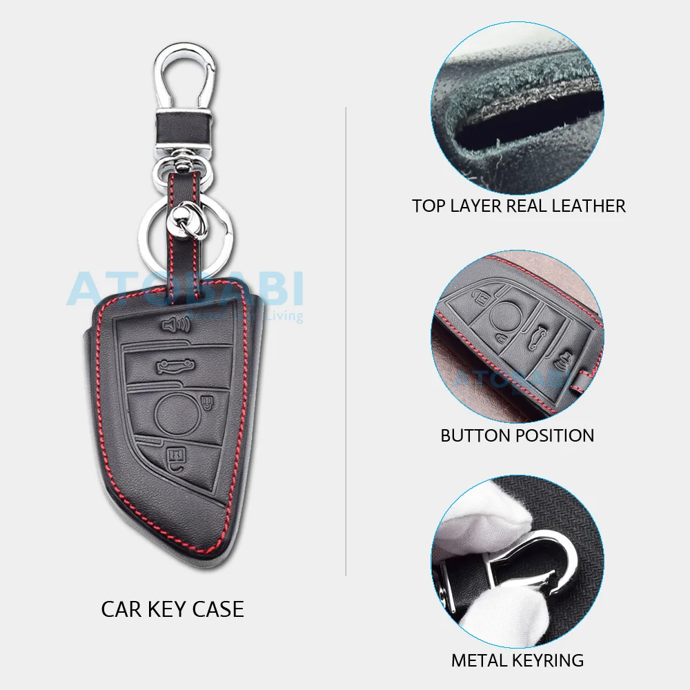 Leather Car Key Case For BMW E90 E60 E70 E87 1 3 5 6 Series M3 M5 X1 X5 X6 Z4 Keychain Holder Protector Cover Bag Auto Accessory Key Case Cover Key Case Keychain Holder
