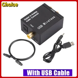 Digital to Analog Audio Converter with 3.5mm Jack, Optical Fiber, and Coaxial Inputs - RCA Output Decoder and Amplifier (With 2 Cables)
