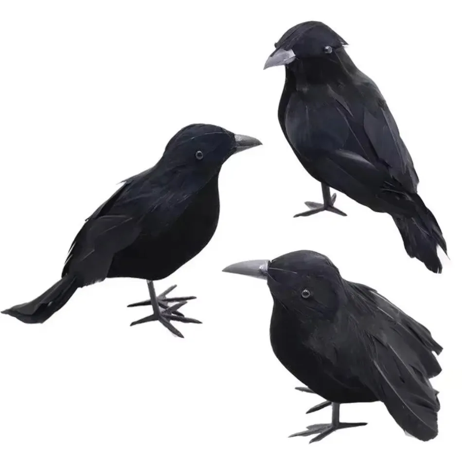 3 Pcs Statue Crow Toys Artificial Black Crow Bird Garden Ornaments Bird Ornaments Black Theme Hotel Decoration Crow