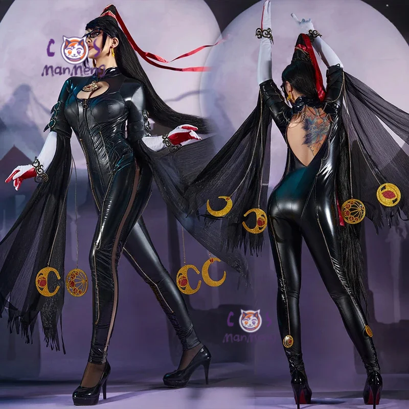 Cereza Spiel Bayonetta Cerezita Cosplay Kost&uuml;m Halloween schwarz engen Leder Overall Prop Per&uuml;cke&hellip;