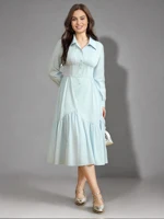 DUSHU Blue Waist Waist Dress 2025 Spring New Product Commuting Elegant Long Dress Casual Loose Women Dress 25DS81103