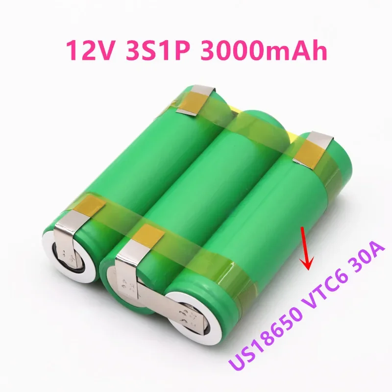 

12V - 25V US18650 VTC6 3000mAh 30amps for 12.6v screwdriver battery weld soldering strip 3S1P 12.6v battery pack (customize)