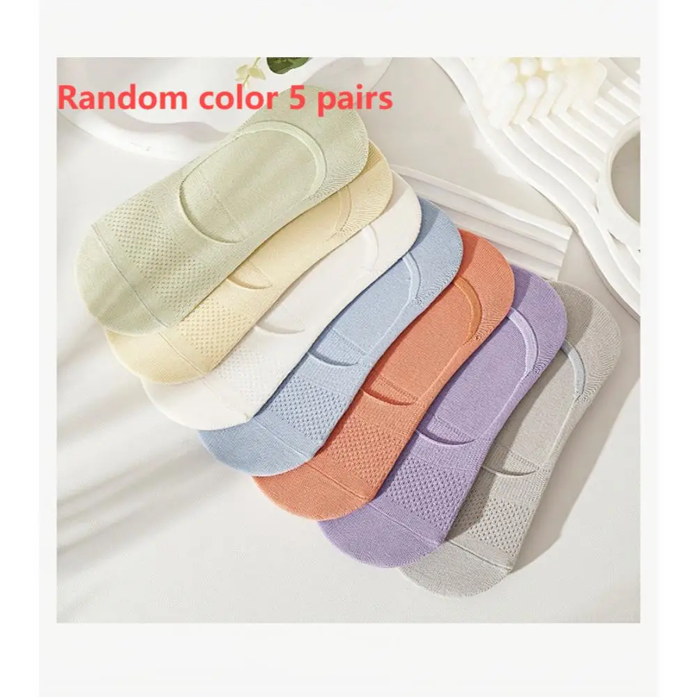 Mesh Boat Socks 5 Pairs Women's Summer Thin Mesh Boat Socks Shallow Mouth Sweat Breathable Anti-odor Short Socks