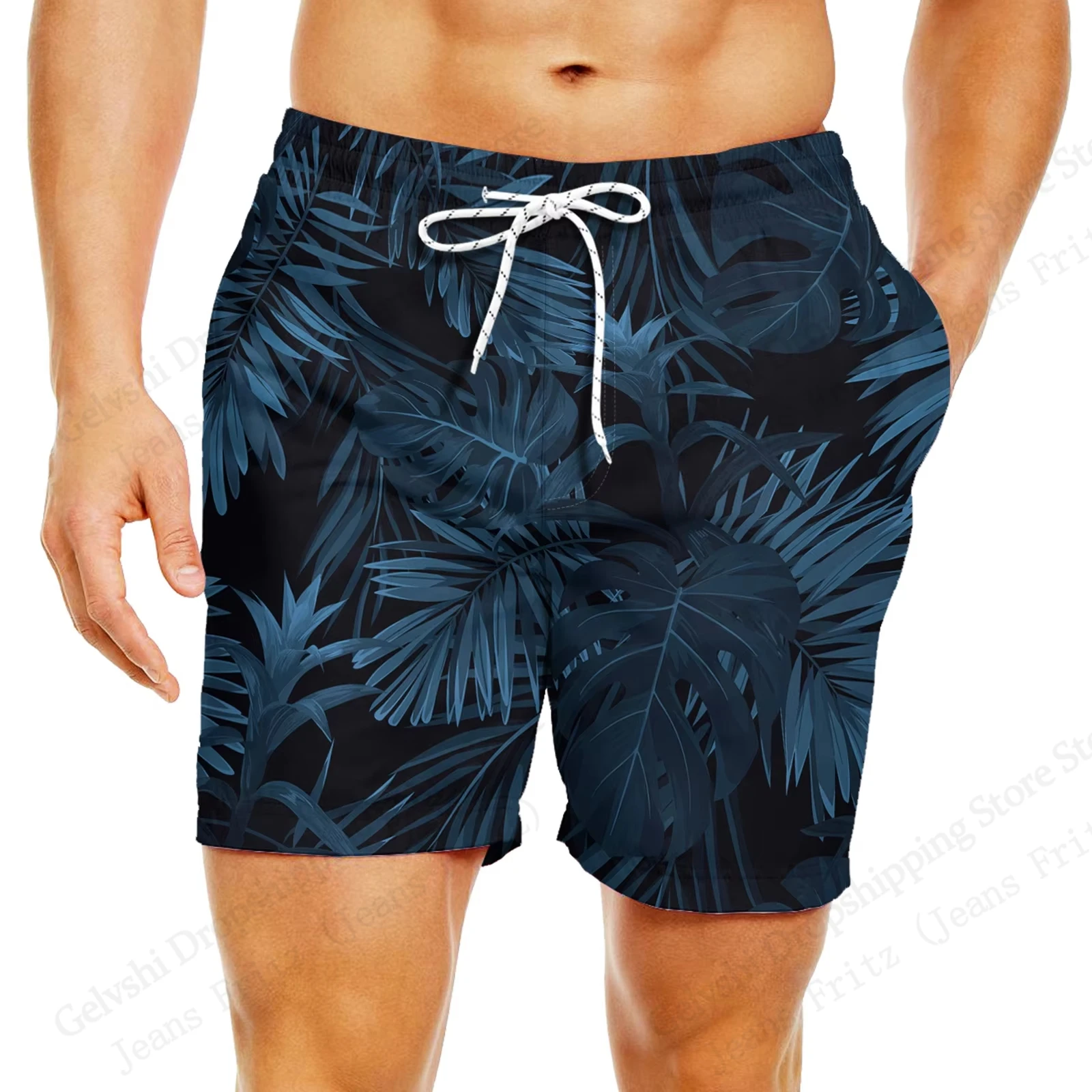 Summer Men's Swimwear Board Shorts Flower Leaf Pattern Beach Shorts Gym Fitness Pant Surfing Trunks Men Swimsuit Brief Quick Dry 4