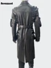 Nerazzurri Spring Autumn Cool Long Waterproof Distressed Black Pu Leather Trench Coat Men Belt Pockets Luxury Designer Clothes 4