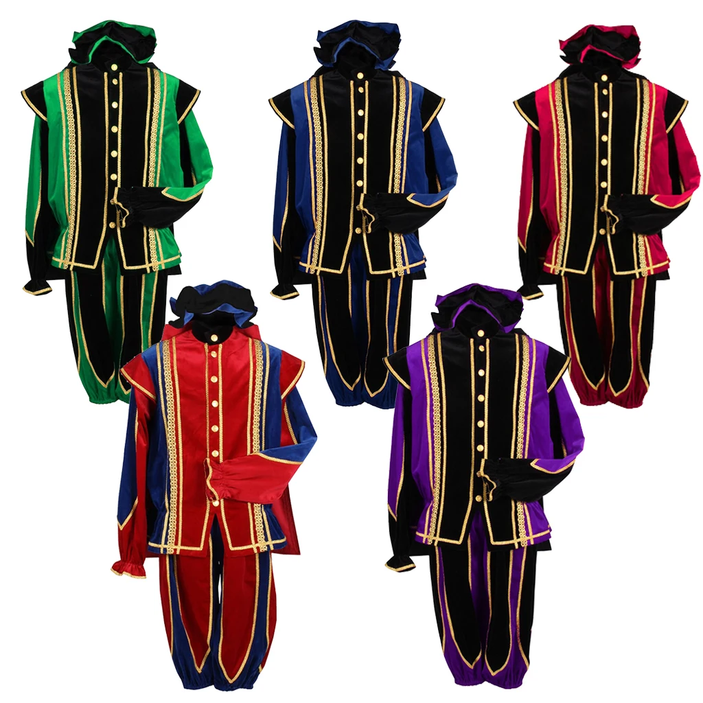 Black Peter Cosplay Costume Dress Set Black Pete' Tradizione Holiday Abiti Da Uomo Tudor Velvet Ball Gown Festival Suit