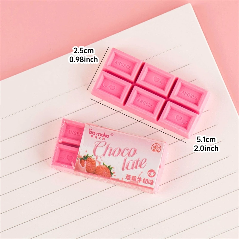Pencil Eraser 1pcs Strawberry Chocolate Eraser Mini Pink Color Less Dust Cleaning Correcting Tools Office School A7656