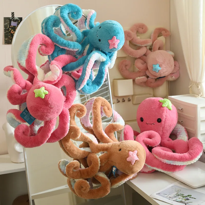 Simulation Color Octopus Plush Toys Fluffly Stuffed Animals Soft Lovely Accompany Doll Sleeping Pillow for Kids Girls Gits Decor