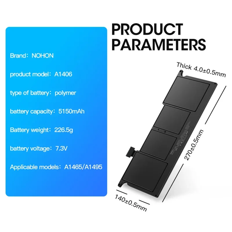 Nohon-bateria do Portátil para Apple Macbook Air Baterias de Substituição A1406 A1465 A1370 Mc968 Md224 Md223 Mc969 11.6 - Imagem 4