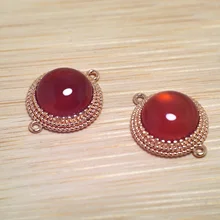 

2pcs Natural Agate Stone Round Pendant Gold Plated Brass Faceted Gemstone Charm Jewelry Making 17.8x14.15x6.45mm