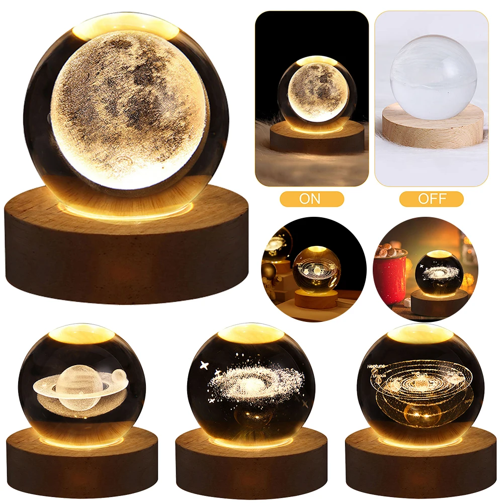 Crystal Ball Table Lamp with Wooden Base for Bedroom Decor