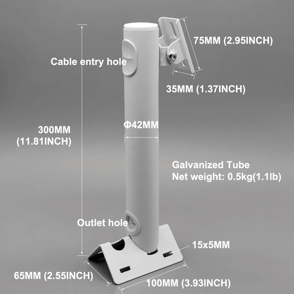New Galvanized Tube CCTV Camera Holder Stand Exterior Right Angle Wall Corner Bracket Pole Mount Fasteners 30cm Long Arm Bracket