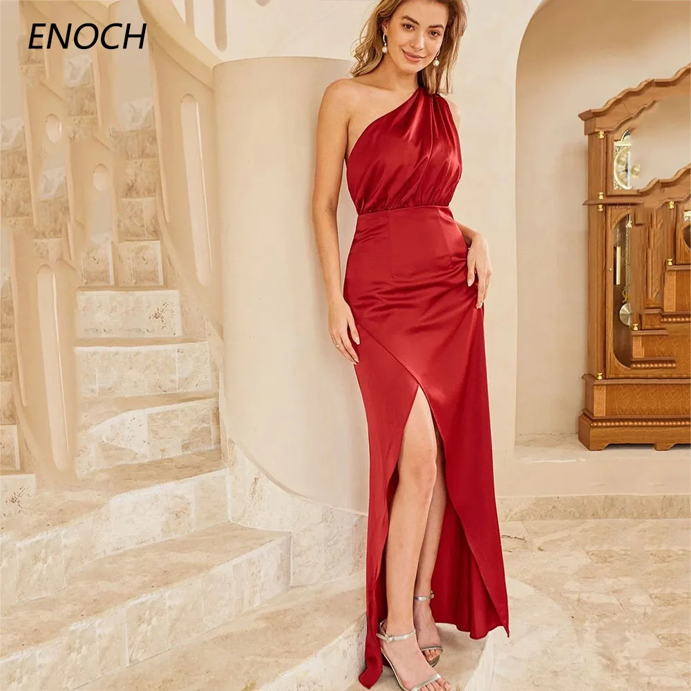 

ENOCH Simple Mermaid Bridesmaid Dresses One Shoulder Backless Zipper Wedding Guest Gown Pleat Floor Length Vestidos De Gala New