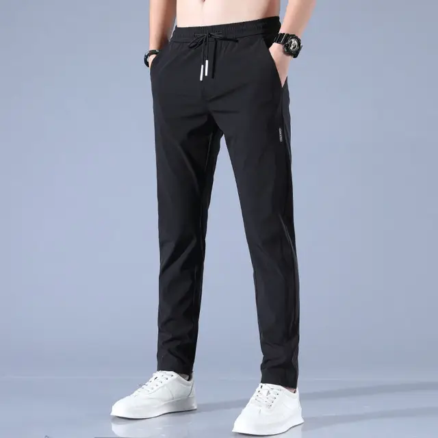 Straight tube ice silk pants for men's business trend, sagging casual pants, summer thin wide leg pants youngsters - Image 2