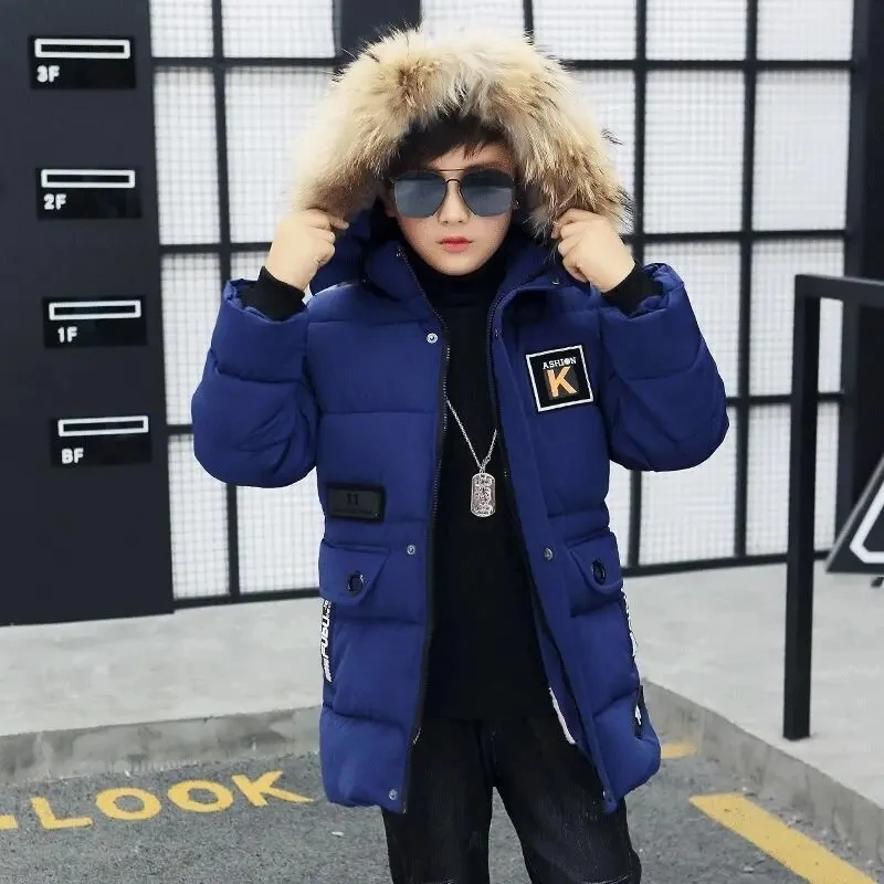 Children Jackets Boys Long Jacket Coat Overcoat Cotton Blue Black Khaki Warm Thicken Winter Plus Size Children's Clothing