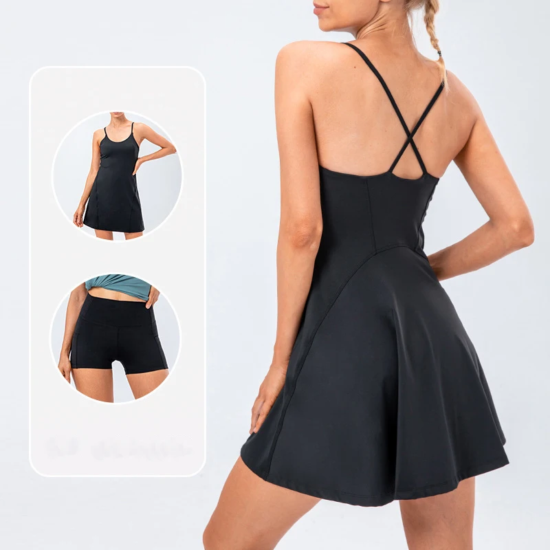 Volleyball skirt Tennis Skirt Yoga Suspender Female Summer Light Breathable Outdoor Sports Dress With Cushion A-Line Skirt