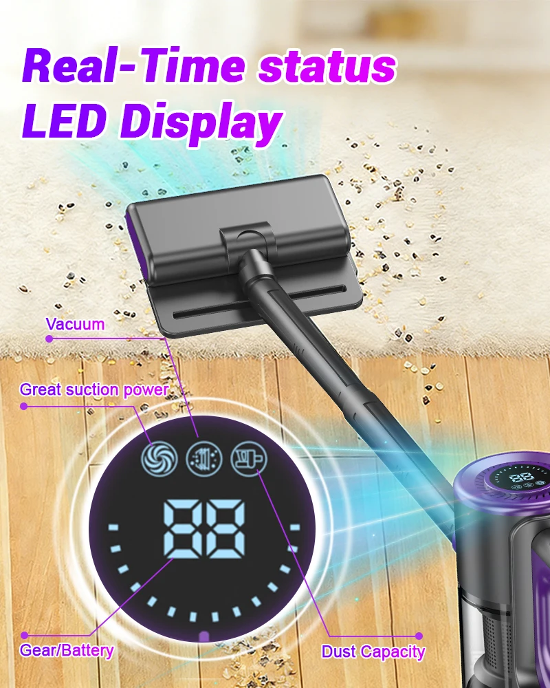 Multifunctional Handheld Vacuum Cleaner, 8.2Kpa Super Suction Power, 6000Mah Battery USB Charging, Brushless Motor, Adjustable Rod-Type Carpet Cleaner, Household Cleaning Tool