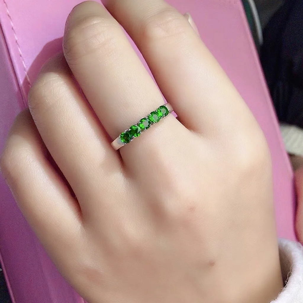 

Simple 925 Silver Gemstone Band Ring for Daily Wear 3mm VVS Grade Natural Diopside Ring Sterling Silver Diopside Jewelry