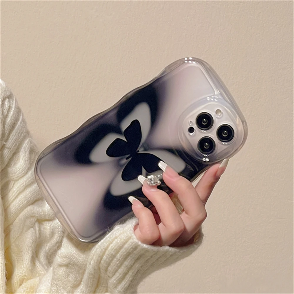 thumbnail image 1 of Funda de teléfono transparente para iPhone, cubierta suave a prueba de golpes, Linda mariposa degradada, ondulada, coreana, 15, 11, 13, 14, 12 Pro Max, XS Max, X, XR Plus, 1 of 5