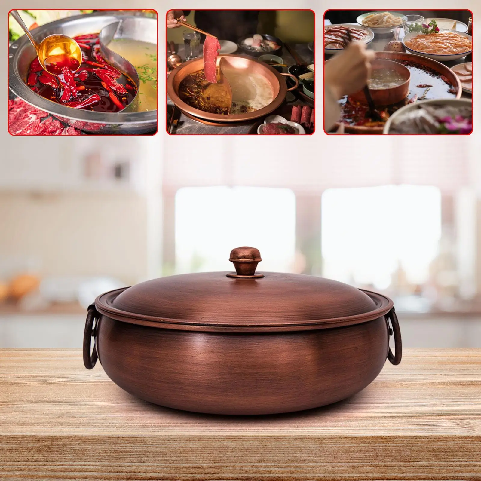 Copper Hot Pot Chafingdish with Lid Reinforced Easy to Store Sturdy Cooking Pot Soup Pot for Party Picnic Restaurant Domestic Copper Hot Pot Chafingdish with Lid Reinforced Easy to Store Sturdy Cooking Pot Soup Pot for Party Picnic Restaurant Domestic