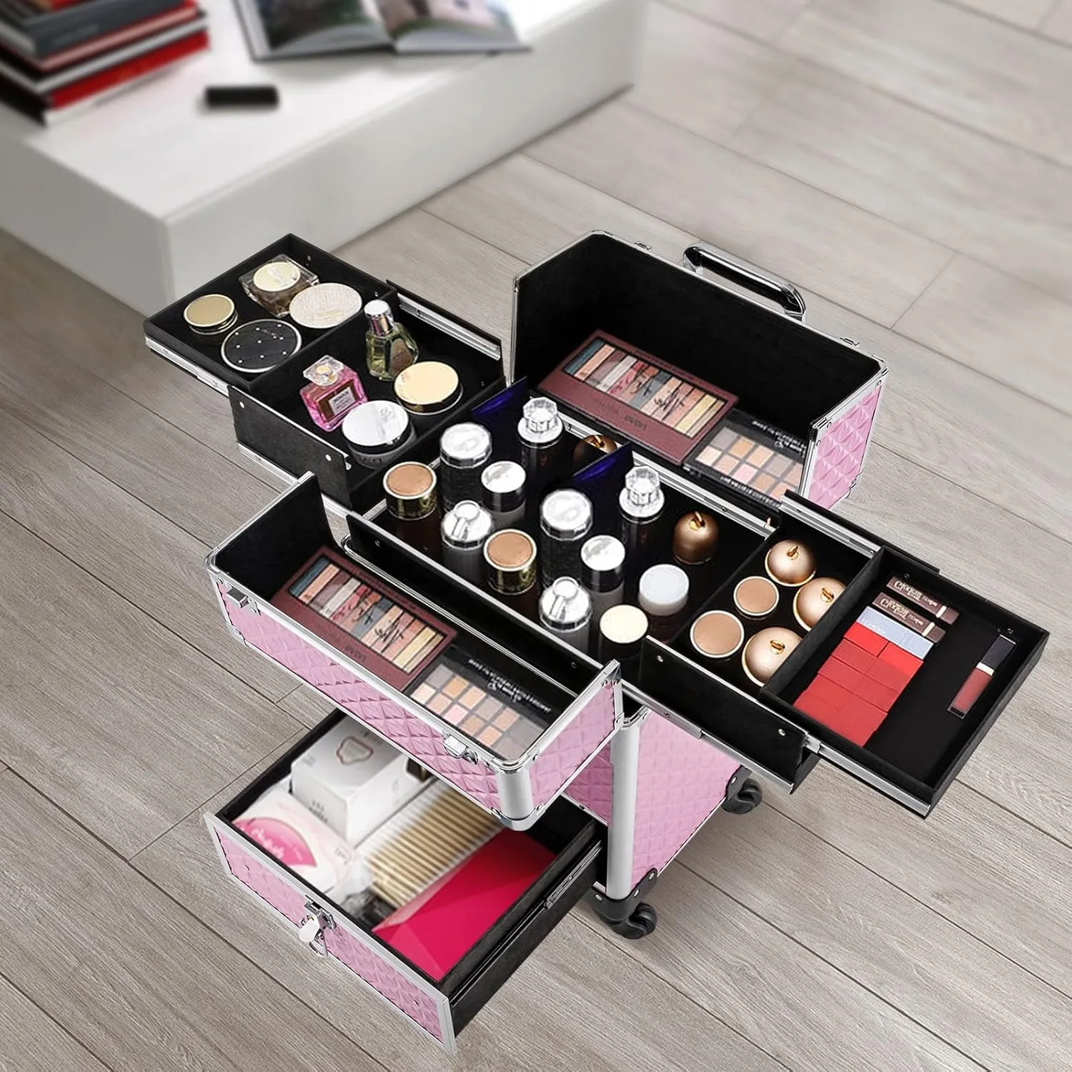 Rolling Makeup Manicure Storage Case Stylish Organizer for Studio or Travelling Nail Technician Artists Cosmetologist Stylist 4