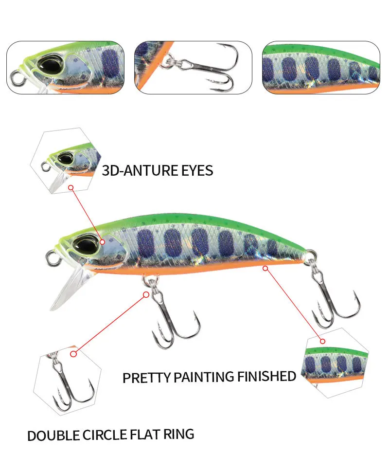 1 Stück japanische sinkende Elritze 48mm 6,5g Angel köder Forelle Peche Wobbler Angeln künstlicher Köder Pesca Tackle harter Köder – Detail 3
