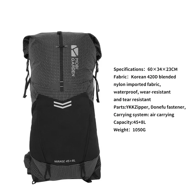 MOBI GARDEN Ultralight Backpack 45+8L Ultralight Hiking Hydration