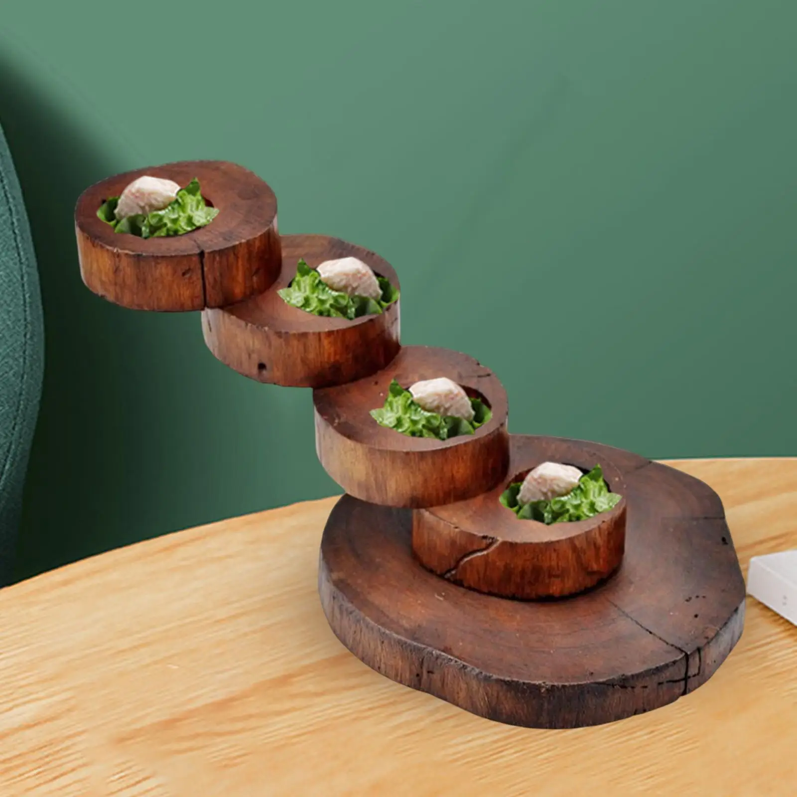 Japanese Wood Sushi Serving Tray Sushi Plate Dish Multi Tier Wooden Candle Holder for Restaurant Wedding Table Party Ornaments