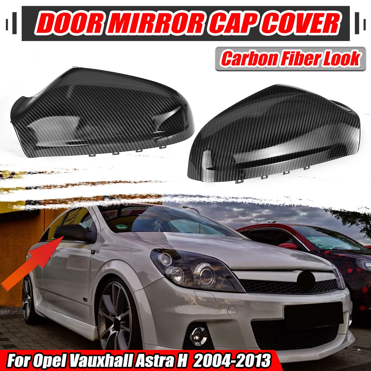 2x Carbon Look Auto Rückansicht Seiten Tür Flügel Spiegel Abdeckung Für Vauxhall Opel Astra H MK5 2004-2013 ersatz Spiegel Kappe