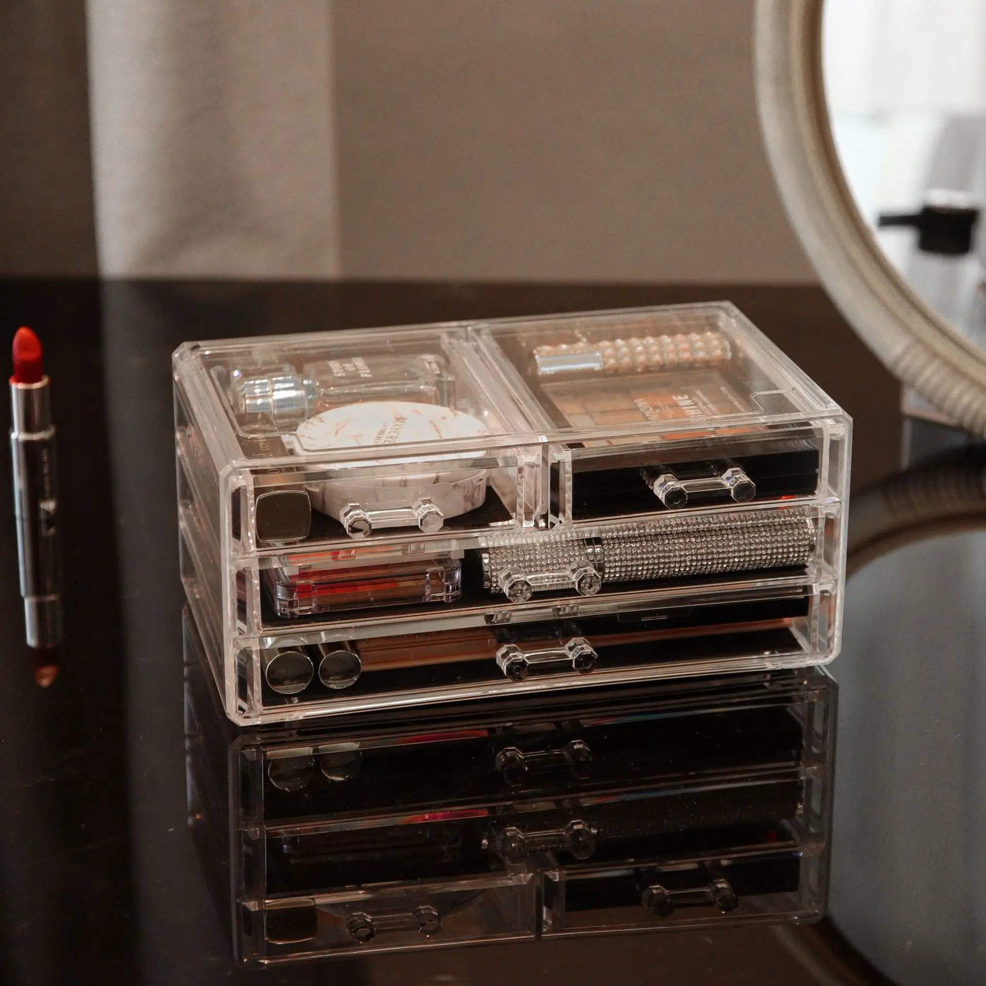 Acrylic Transparent Makeup Drawer Organizer Desktop Cosmetic Storage Box Lipstick Jewelry Make Up Brush Holder Storage Cases 3