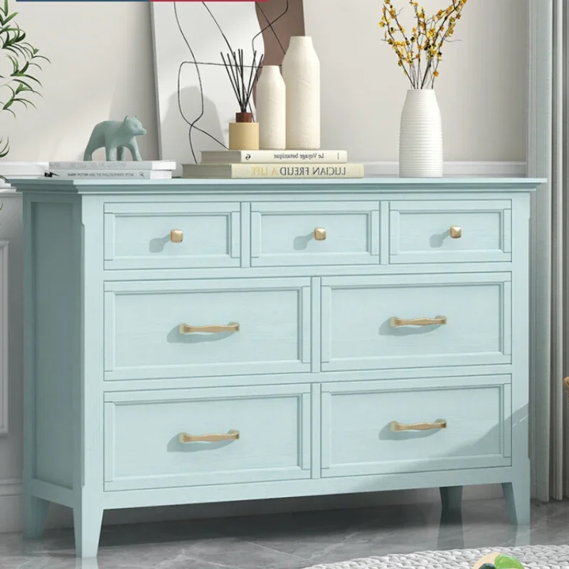 

Solid Wood Blue 7-Drawer Locker Wall Drawer Chest of Drawers Storage Cabinet
