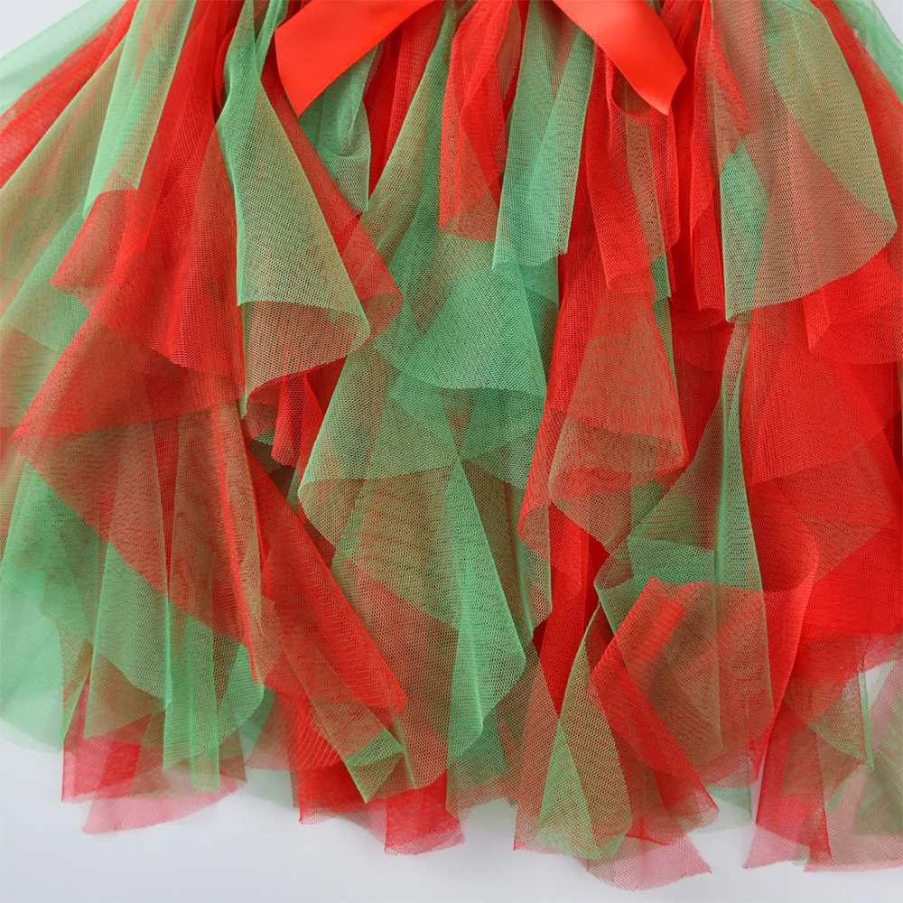 Girls New Year Christmas dress kids green red snowflakes bow knot dresses girls irregular mesh tulle tutu princess dress