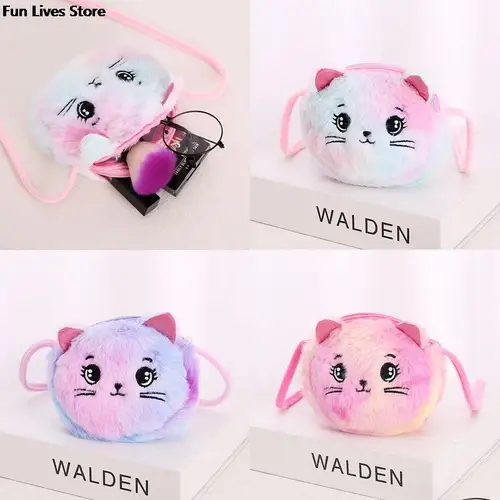 어린이용 레인보우 컬러 고양이 어깨 지갑, 미니 러블리 포켓, 크리스마스 선물 봉제 인형 핸드백, 부드러운 가방 4