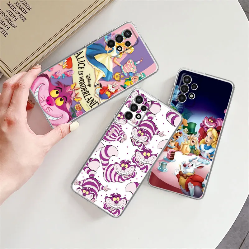 Custodia Per Samsung Galaxy A52 A53 A54 5G A12 A13 4G A33 A32 A50 A51 A71 A23 A21 Cover Per Telefono Guscio Trasparente Alice Cheshire Cat