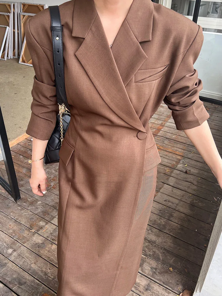 BJTZ Mid-length Office Lady Blazers Jacket For Women 2024 Spring Autumn New Trend Versatile Waist Single Breasted Blazer Coat