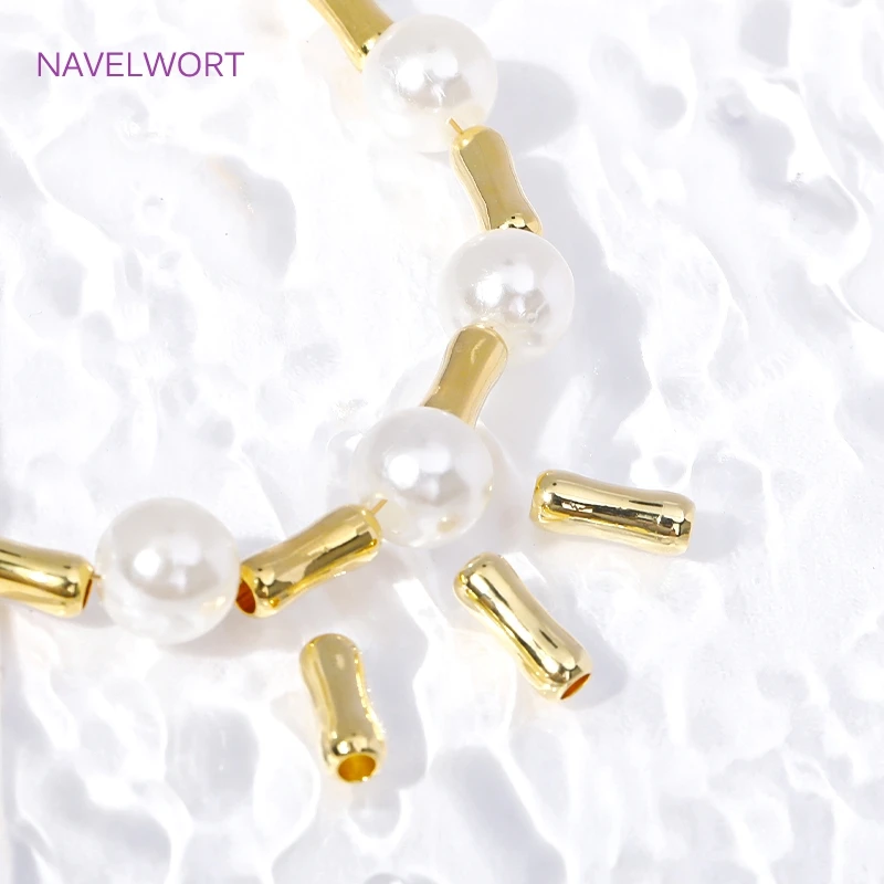 Cuentas espaciadoras de latón chapado en oro/plata de 18K, cuentas de tubo en forma de hueso de 9mm de largo, suministros para fabricación de joyas, accesorios para pulseras DIY