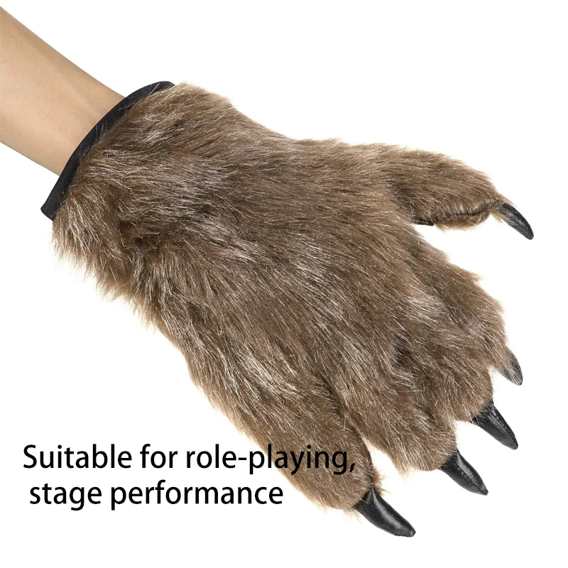 Halloween Wolf Gloves Cartoon Gloves Furry Gloves Cosplay Gloves Decoration Werewolf Gloves Gorilla Makeup Stage Hands Paws Claw For Props Cosplay 1 Pair