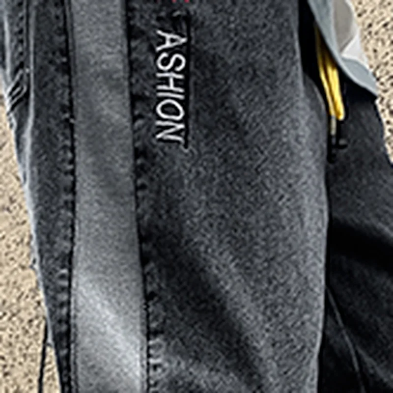 2022 New Men's Fashion Jeans Solid Color Elastic Drawstring Pockets Slim Fit  Breathable Comfortable Outdoor Daily Trousers