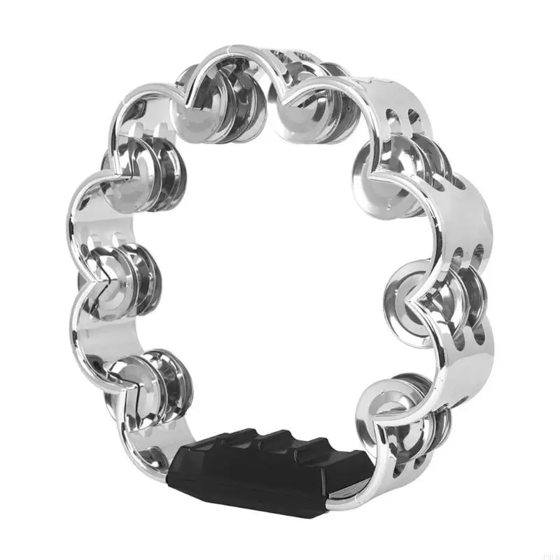 P0UB Double Row Tambourine Flower Form Musical Tambourine Metal Bells Handheld Party Percussion Drum Instruments
