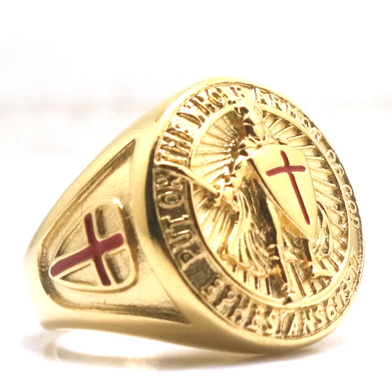 316L Stainless Steel Saint Paul Ephesians "Put On The Whole Armor Of God" Cross Knight Black Ring 4