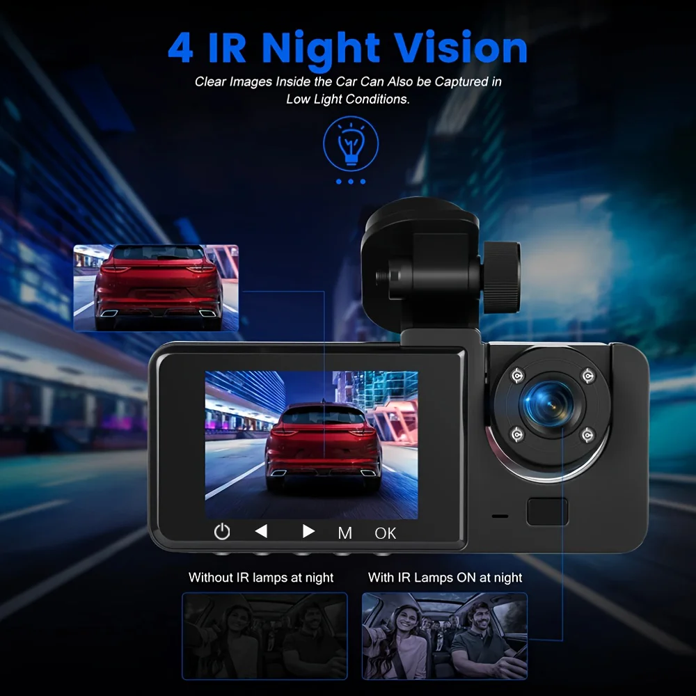 Three-lens high-definition 1080P car recorder, with 32G memory card option, capable of simultaneous recording