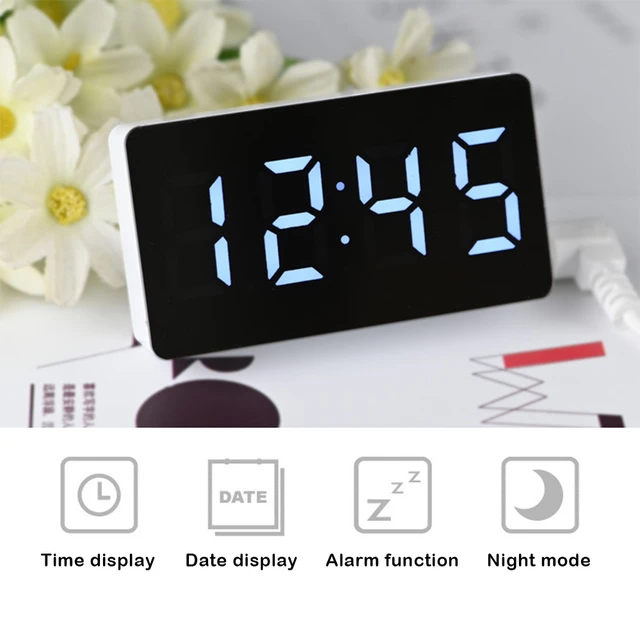 Digital LED Desk Alarm Clock Large Mirror Display USB Snooze Temperature G  4R