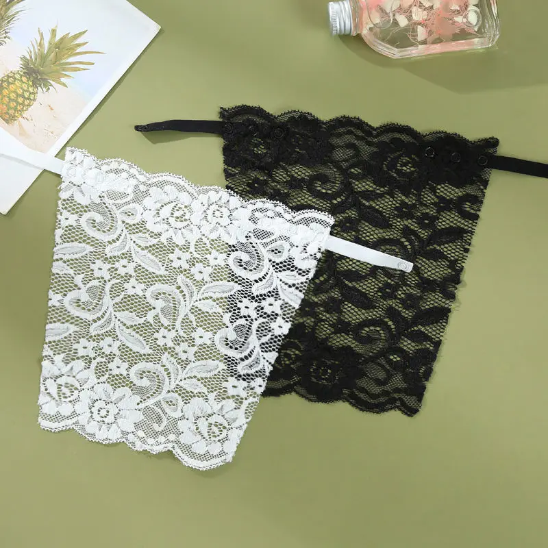 

Lace Wrapped Chest Bra Insert Easy Clip-on Woman Fake Collar Fixed Cloth Adjustable Removable False Collar Tie Necklace