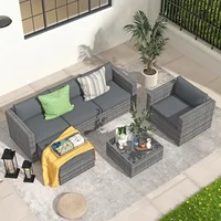 Outdoor Wicker Sectional Sofa Set 6-Piece All-Weather Conversation Furniture Set Grey Rattan Patio Sofas 1