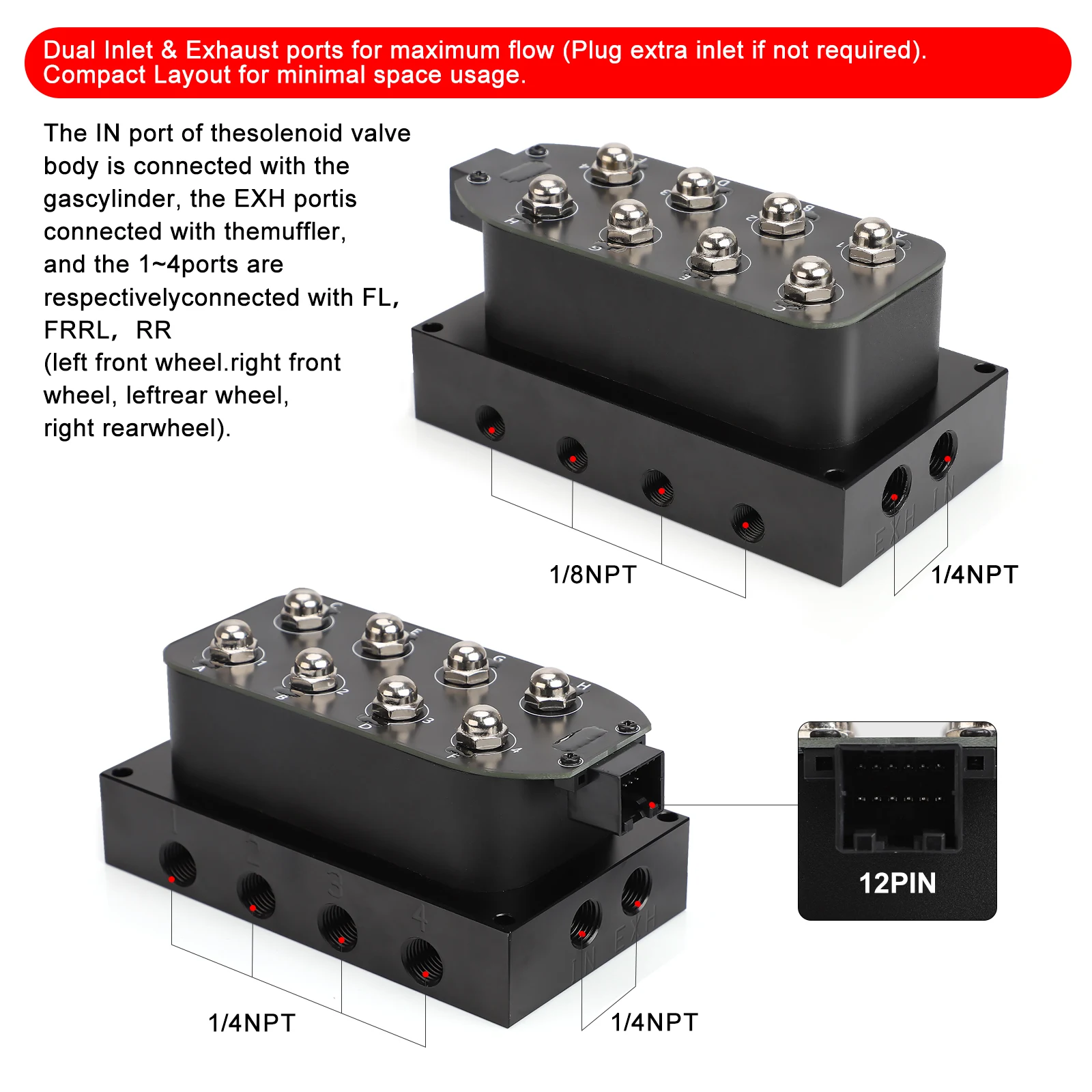 12V Solenoid Valve Air Ride Suspension Manifold Valve 0-200psi/0-300psi Pneumatic Shock Absorber For Auto Fast Control fbss gas shock strut shock absorber spring car shock absorber spring