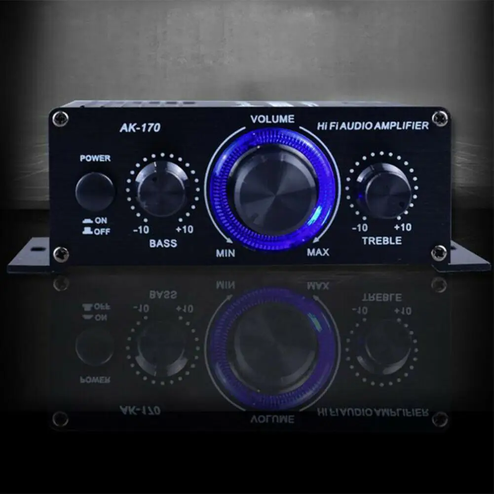 

AK170 12V Audio Amplifier for Car Mini Digital Sound Amplifiers for Home Car Channel 2.0 HIFI Power Amplifier FM Bass Trebl L1I0