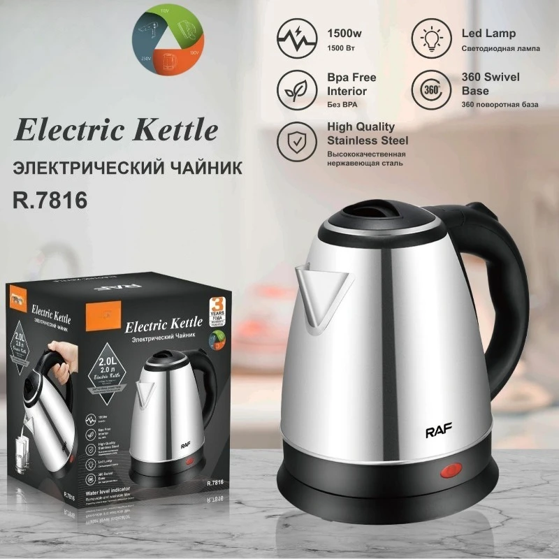 Electric Kettles Kitchen Appliances RAF EU US 2.0L Stainless Steel Inner Liner Fast Heating Large Capacity Waterproof